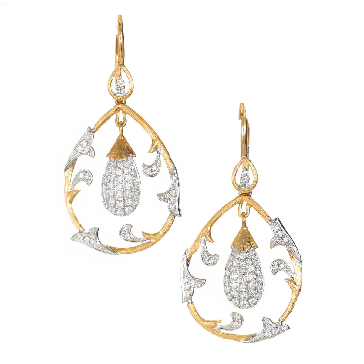 Cordova 1980 18k Two Tone .75ct Diamond Dangle Earrings