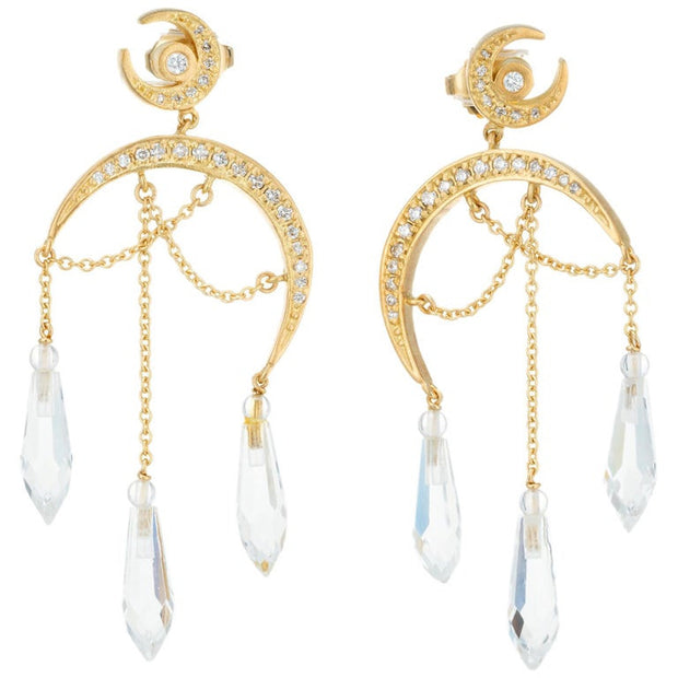 S. Colee Diamond Topaz Yellow Gold Crescent Moon Dangle Earrings