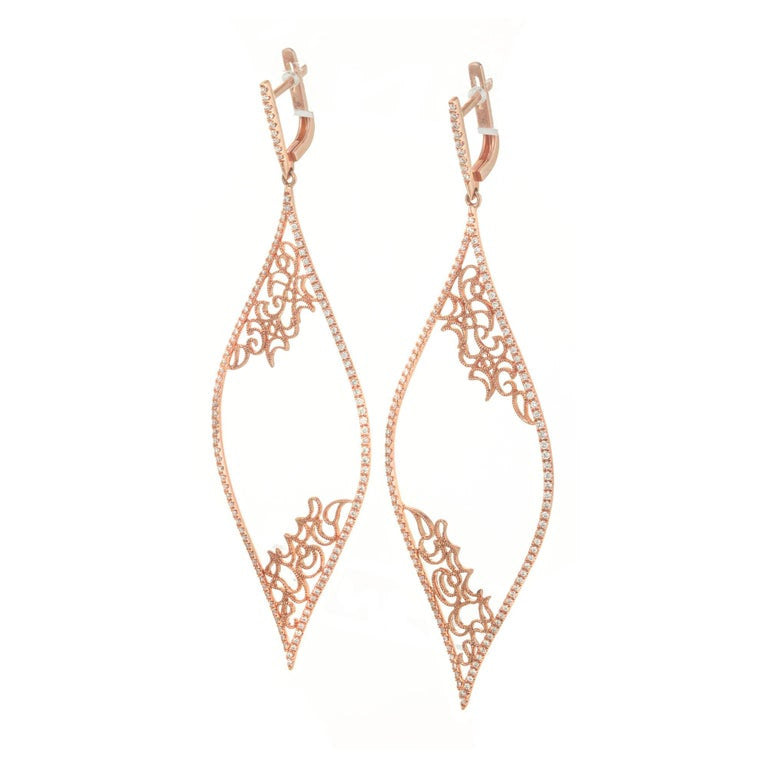 .71 Carat Diamond Micro Pave Rose Gold Dangle Earrings – image 3