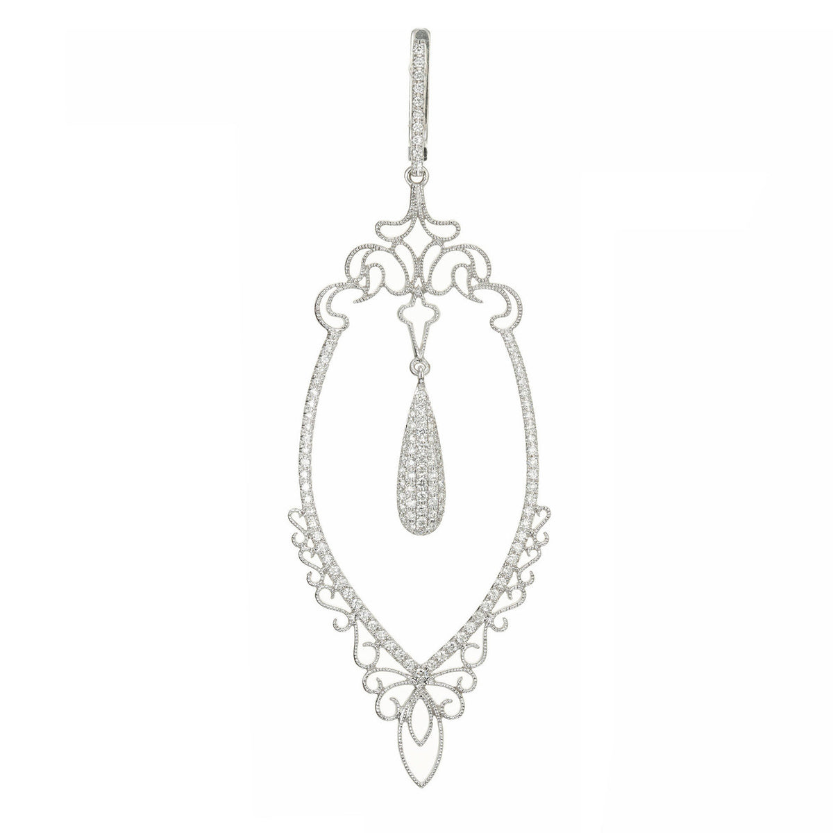 GB .96 Carat Diamond White Gold Long Dangle Chandelier Earrings – image 4