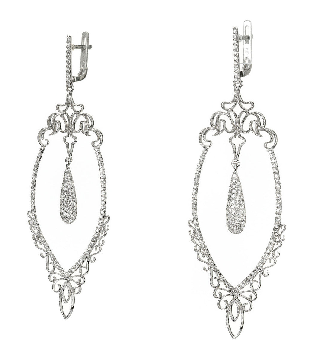 GB .96 Carat Diamond White Gold Long Dangle Chandelier Earrings – image 2