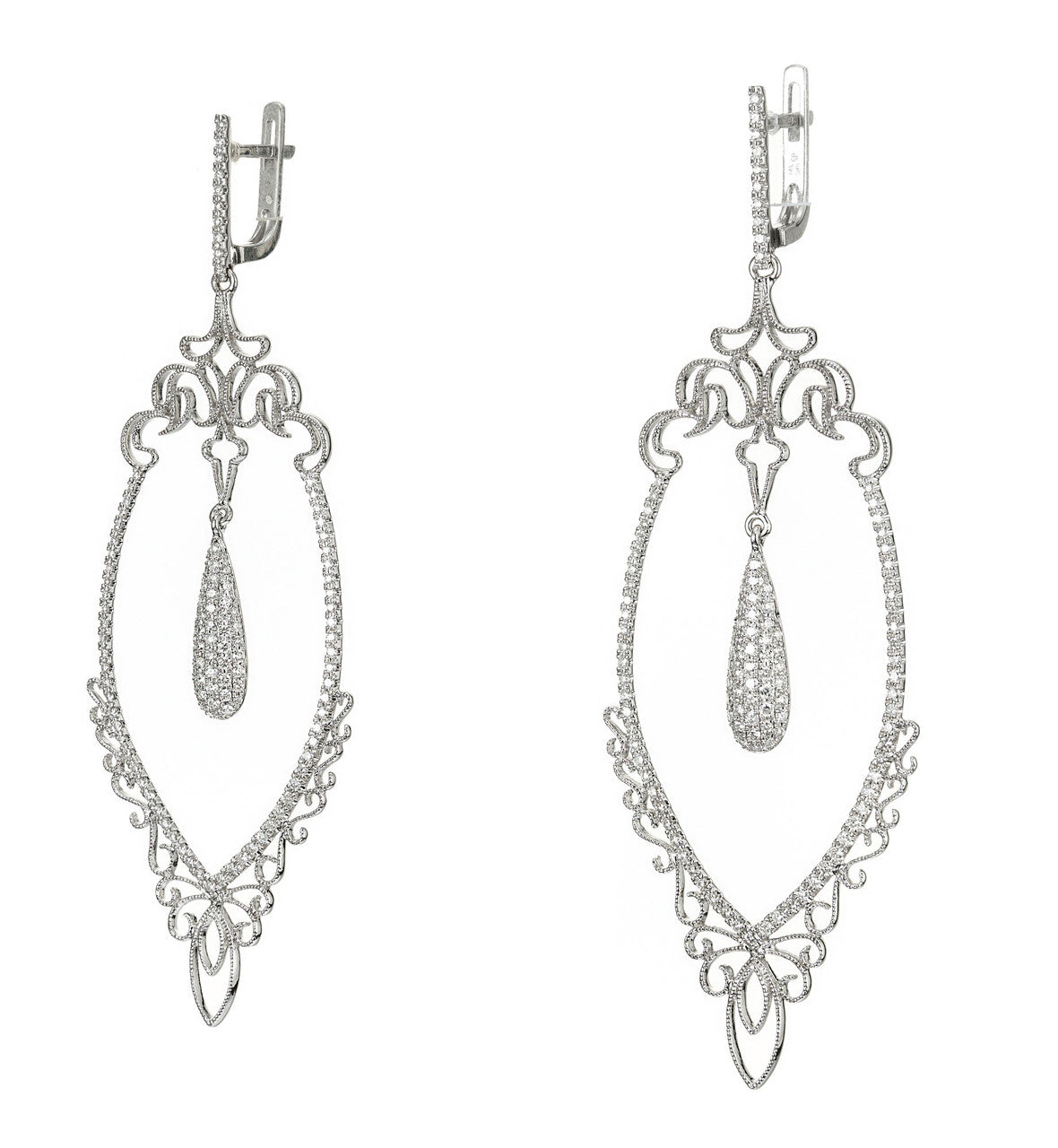 GB .96 Carat Diamond White Gold Long Dangle Chandelier Earrings – image 2