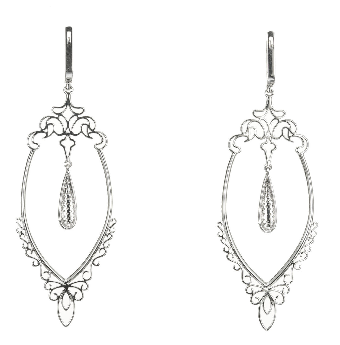 GB .96 Carat Diamond White Gold Long Dangle Chandelier Earrings – image 5