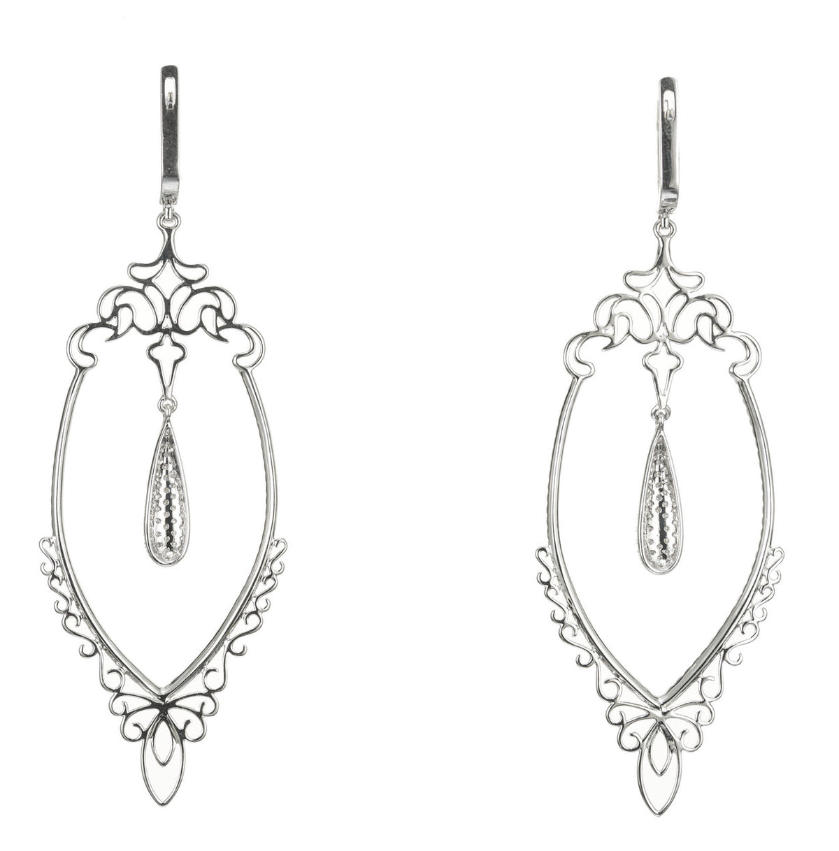 GB .96 Carat Diamond White Gold Long Dangle Chandelier Earrings – image 5