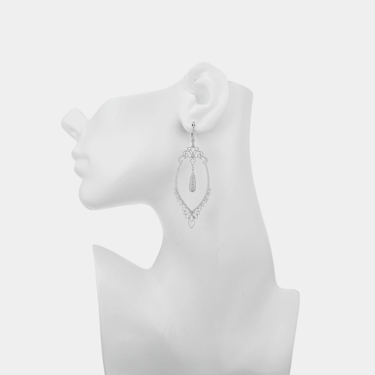 GB .96 Carat Diamond White Gold Long Dangle Chandelier Earrings – image 3