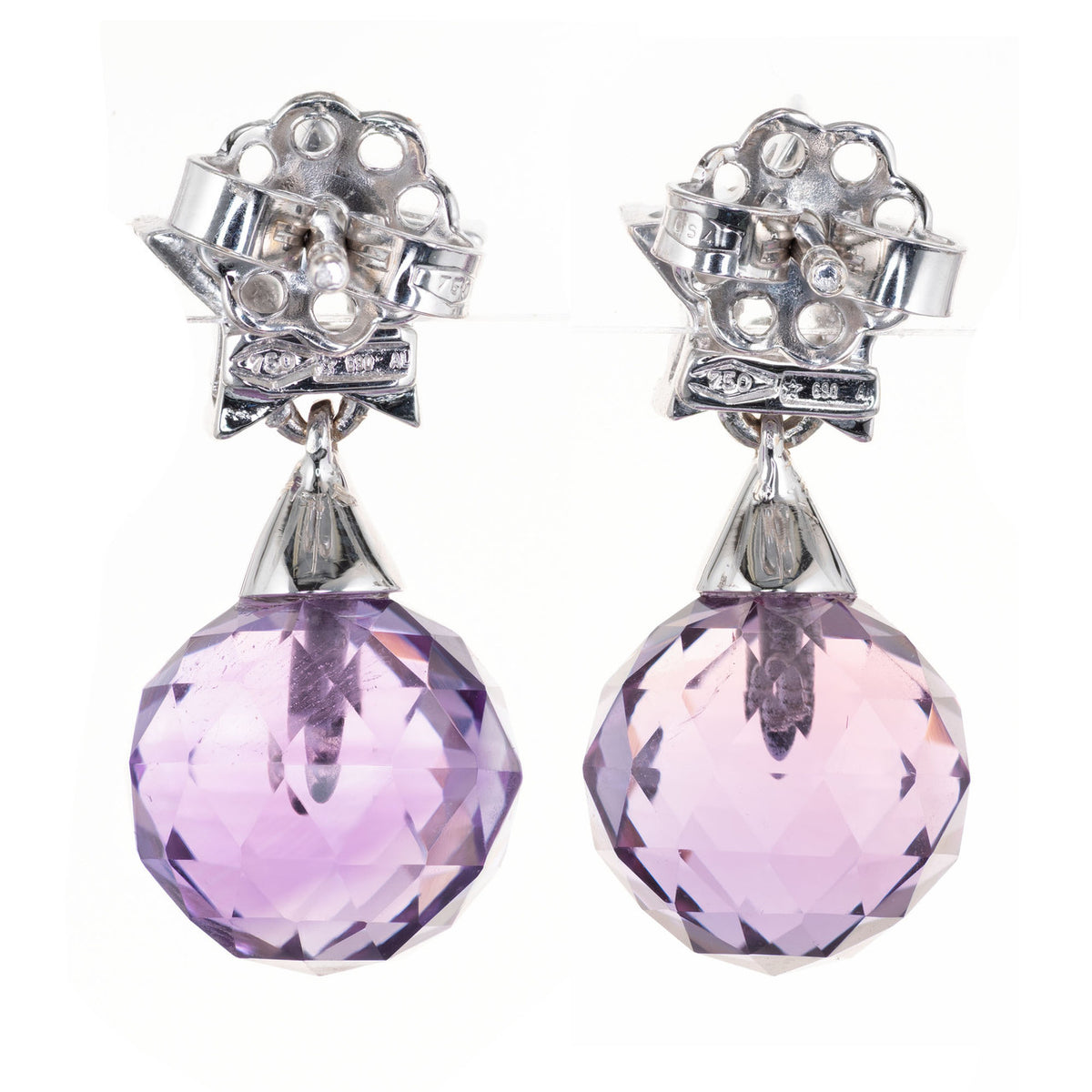 4.00 Carat Purple Briolette Amethyst Diamond White Gold Dangle Earrings – image 3