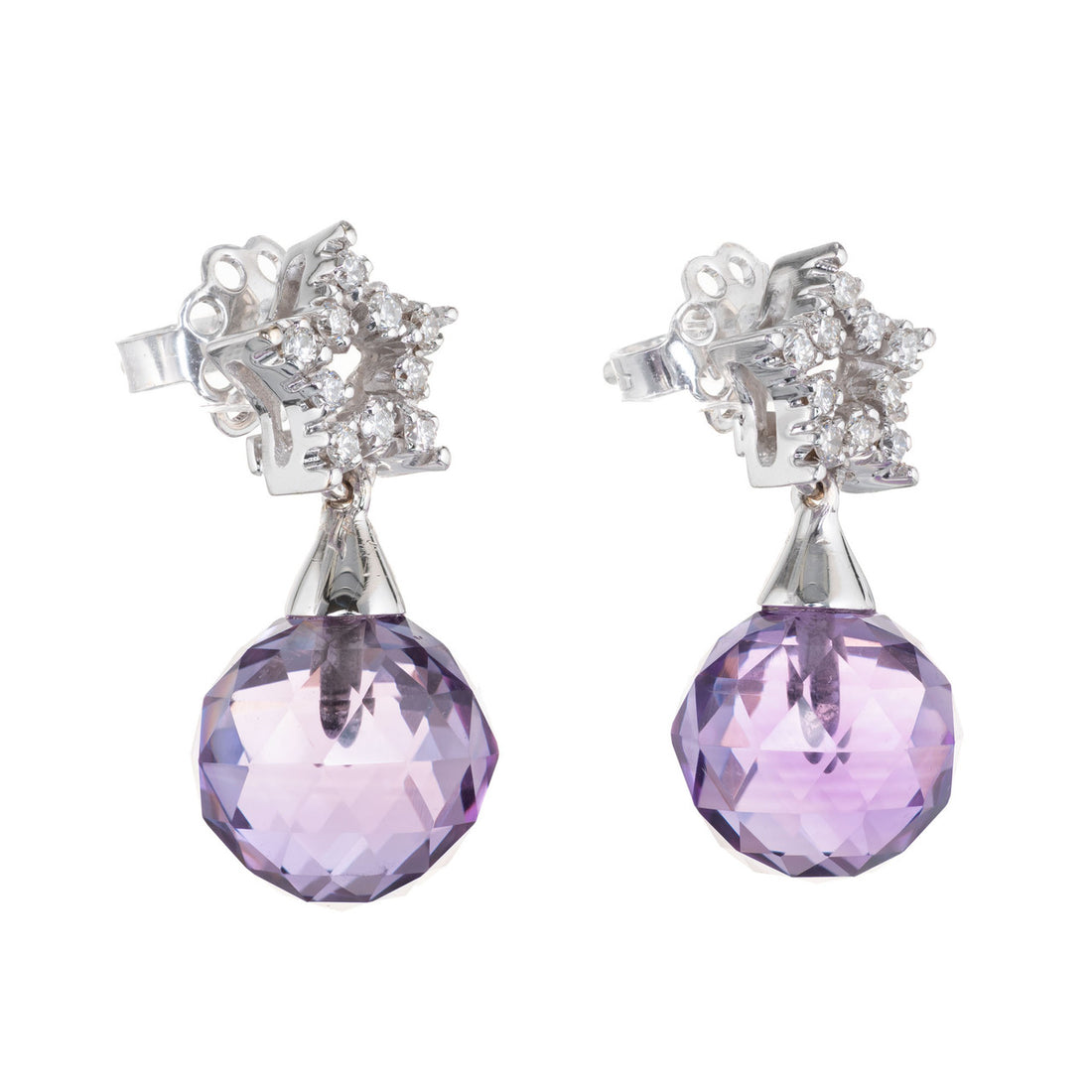 4.00 Carat Purple Briolette Amethyst Diamond White Gold Dangle Earrings – image 4