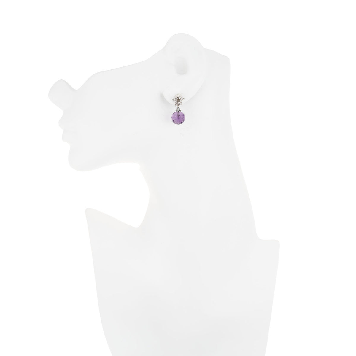 4.00 Carat Purple Briolette Amethyst Diamond White Gold Dangle Earrings – image 2