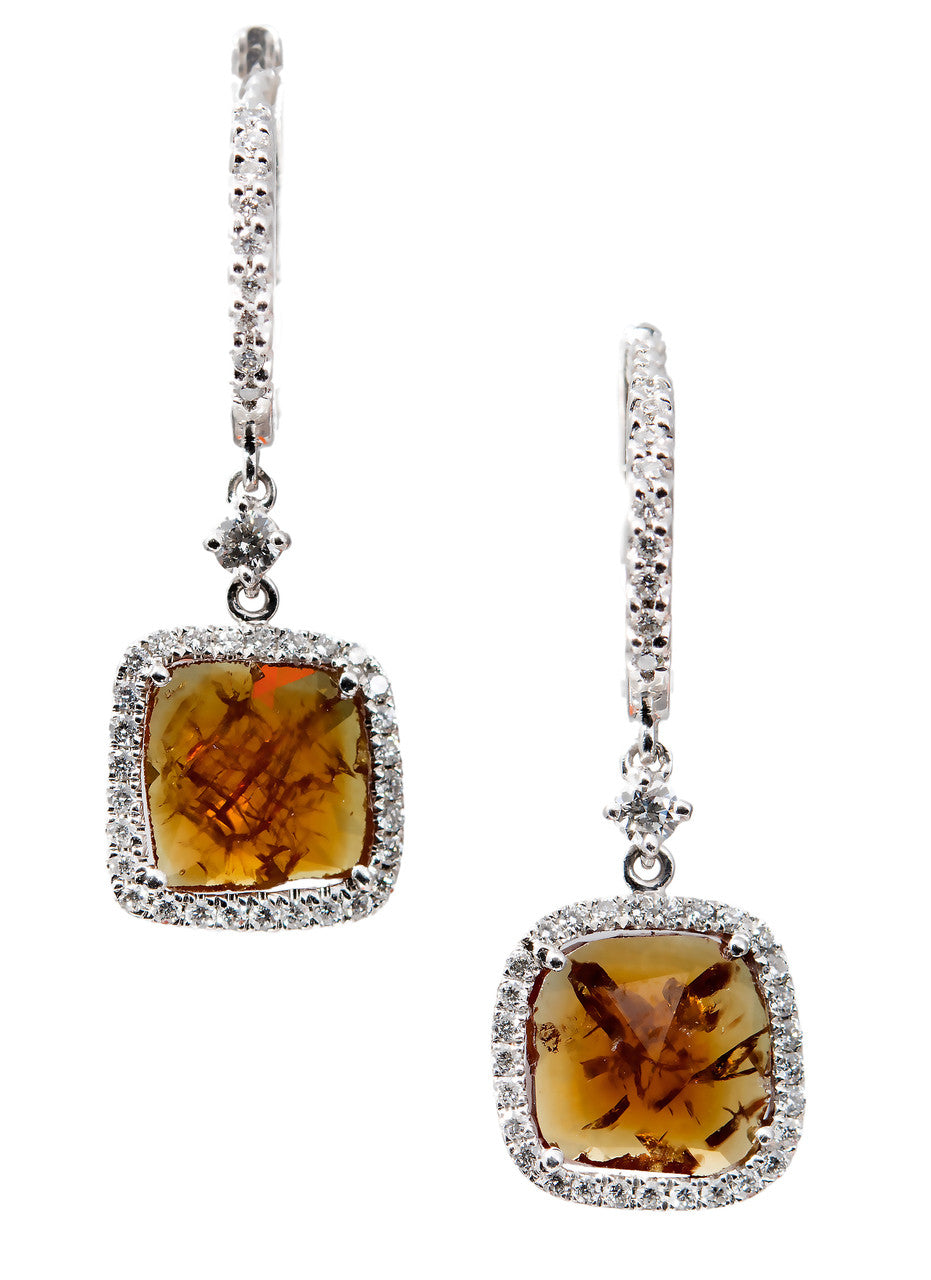 2.48 Carat Citrine Diamond Halo Gold Dangle Earrings – image 2