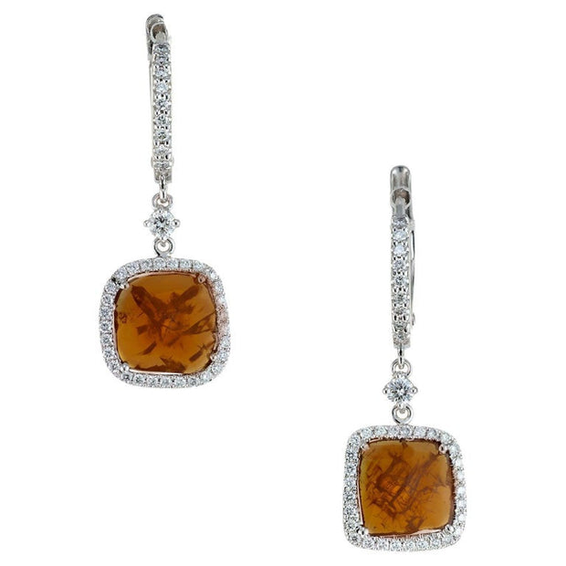 2.48 Carat Citrine Diamond Halo Gold Dangle Earrings