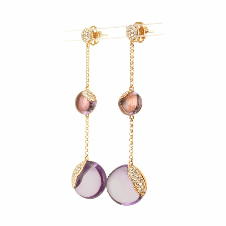 Amethyst Diamond Pavé Rose Gold Dangle Drop Earrings – image 2