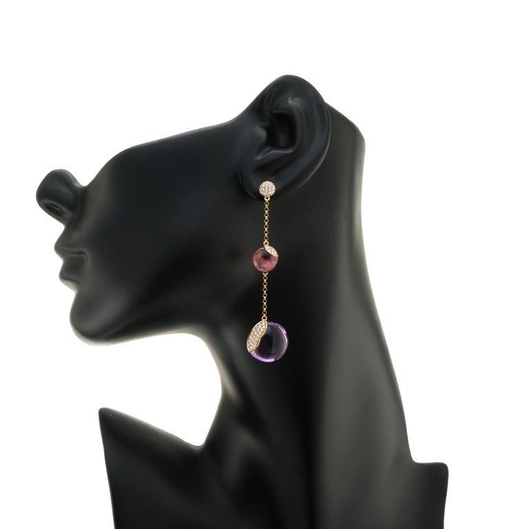 Amethyst Diamond Pavé Rose Gold Dangle Drop Earrings – image 4