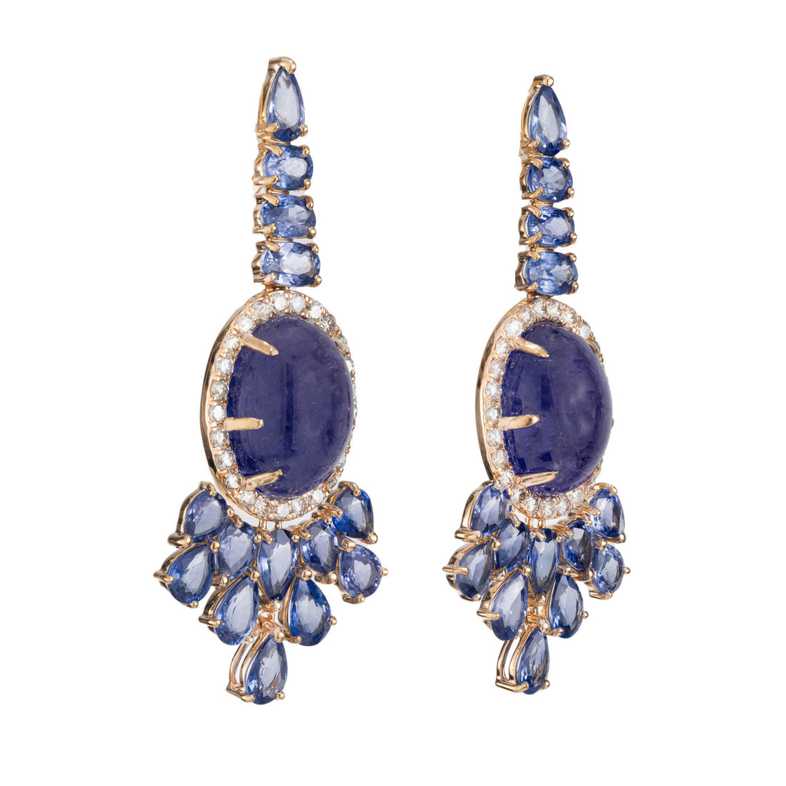 12.00 Carat Tanzanite Sapphire Diamond Yellow Gold Dangle Drop Earrings – image 2