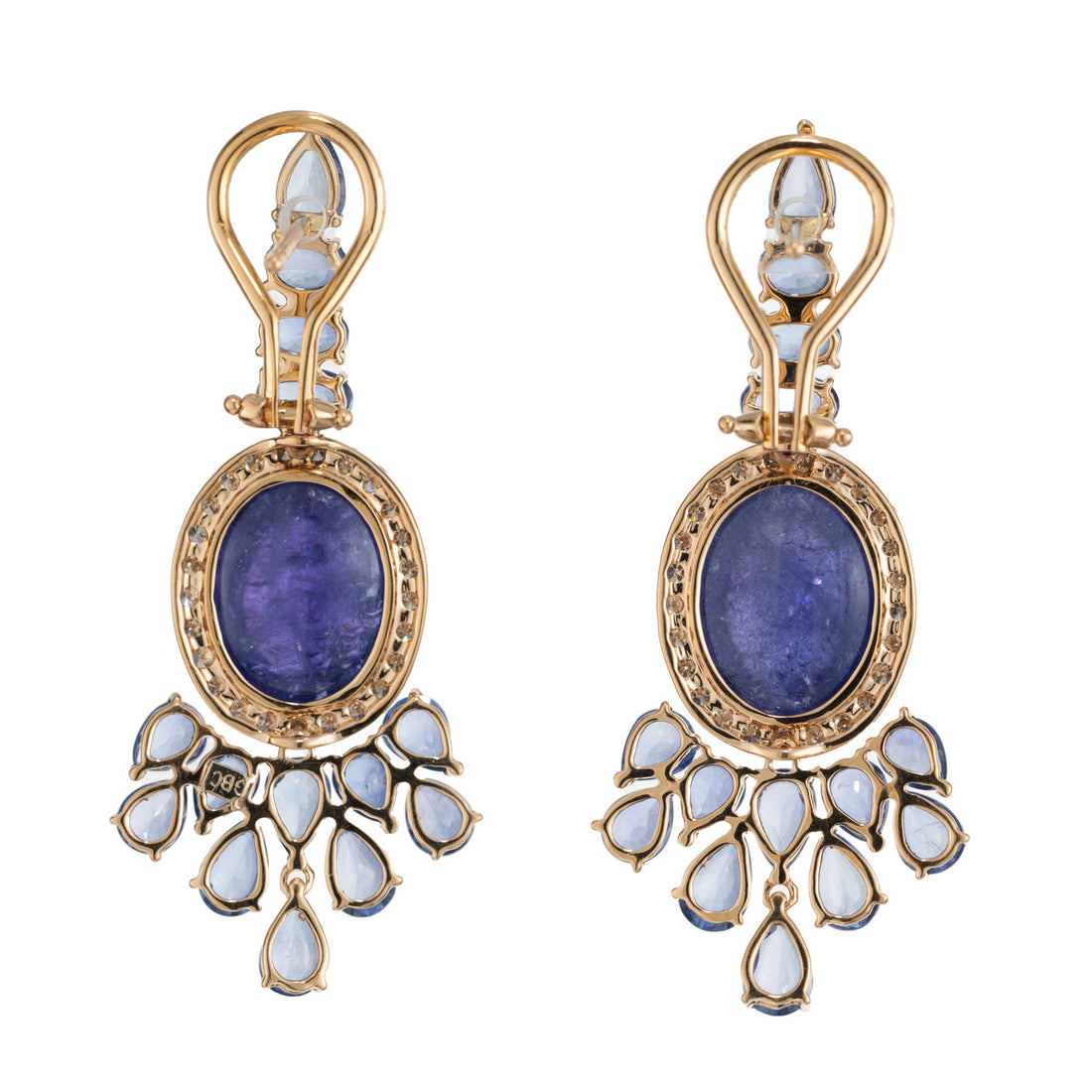 12.00 Carat Tanzanite Sapphire Diamond Yellow Gold Dangle Drop Earrings – image 3