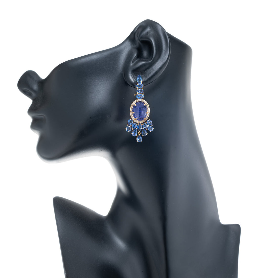 12.00 Carat Tanzanite Sapphire Diamond Yellow Gold Dangle Drop Earrings – image 4