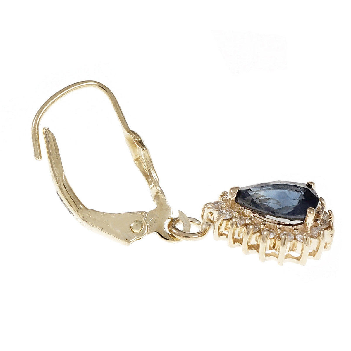 Estate Pear Sapphire Diamond Halo Dangle Earrings 14k Yellow Gold – image 4