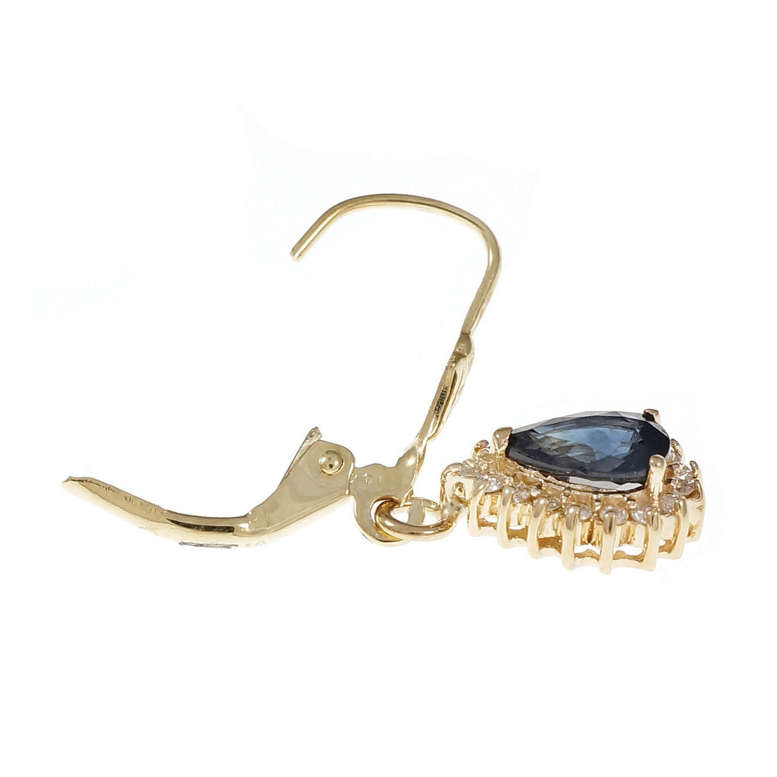 Estate Pear Sapphire Diamond Halo Dangle Earrings 14k Yellow Gold – image 5