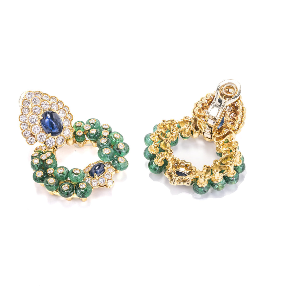 Giovane Emerald Sapphire Diamond Gold Day Night Ear Clips Earrings – image 2