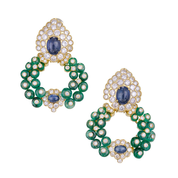 Giovane Emerald Sapphire Diamond Gold Day Night Ear Clips Earrings
