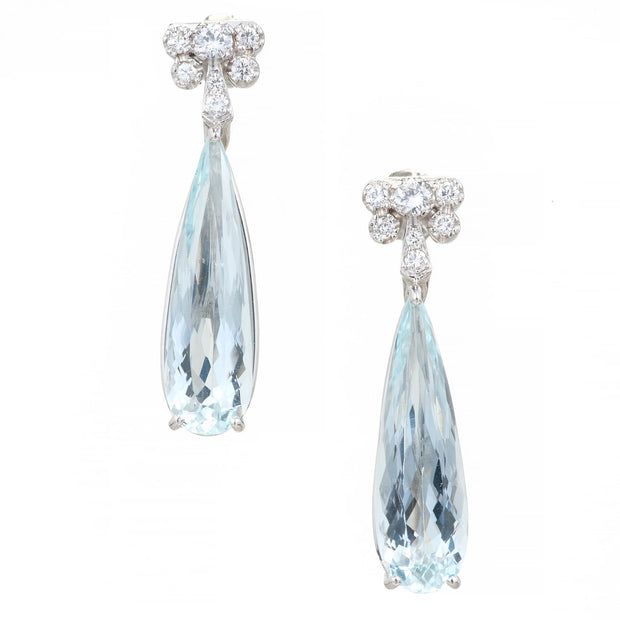 Vintage 1940 Natural Pear Aqua Earrings Platinum Diamond