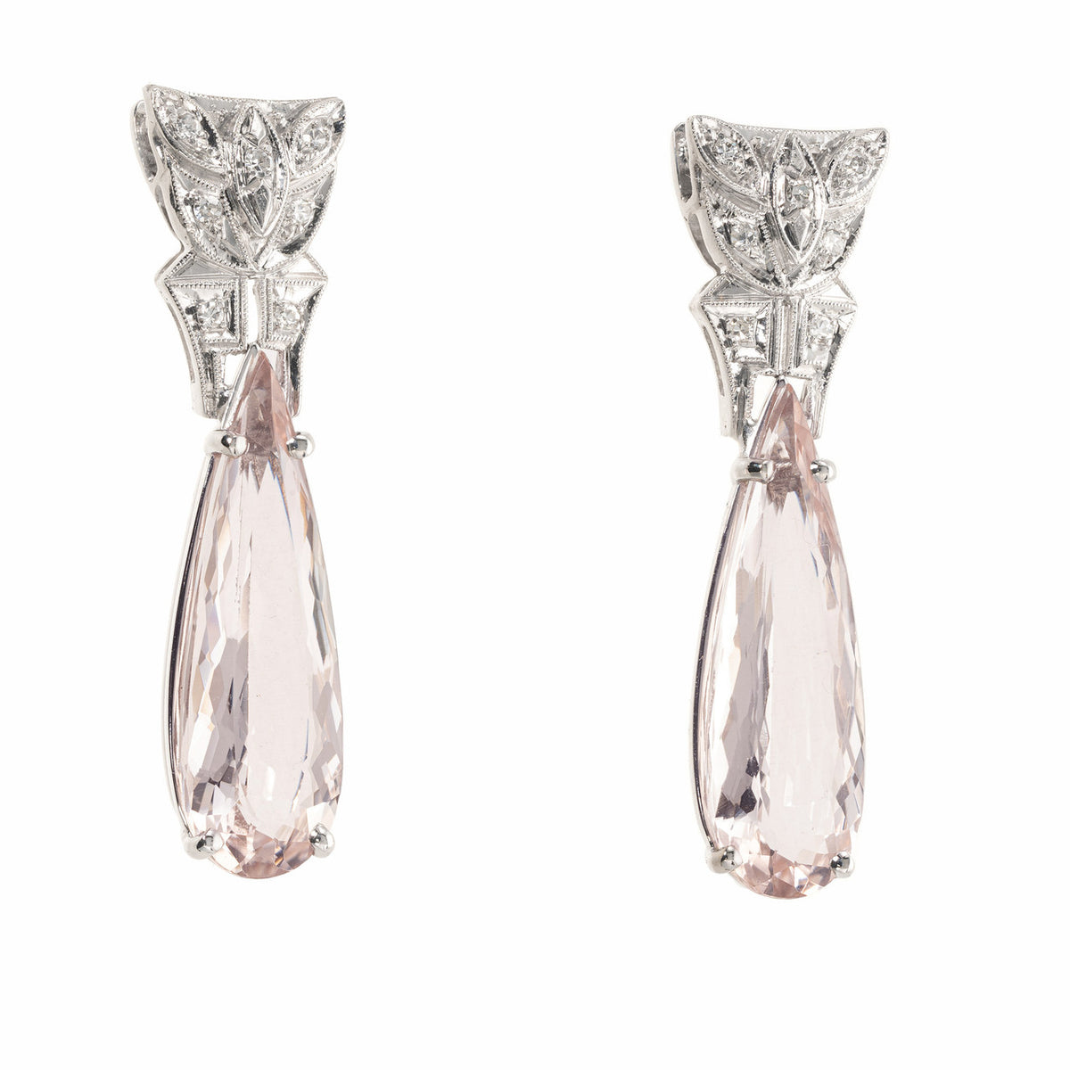 8.19 Carat Pear Morganite Diamond Platinum Dangle Earrings