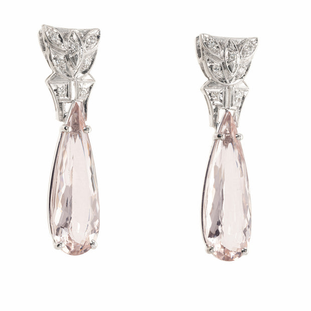 8.19 Carat Pear Morganite Diamond Platinum Dangle Earrings