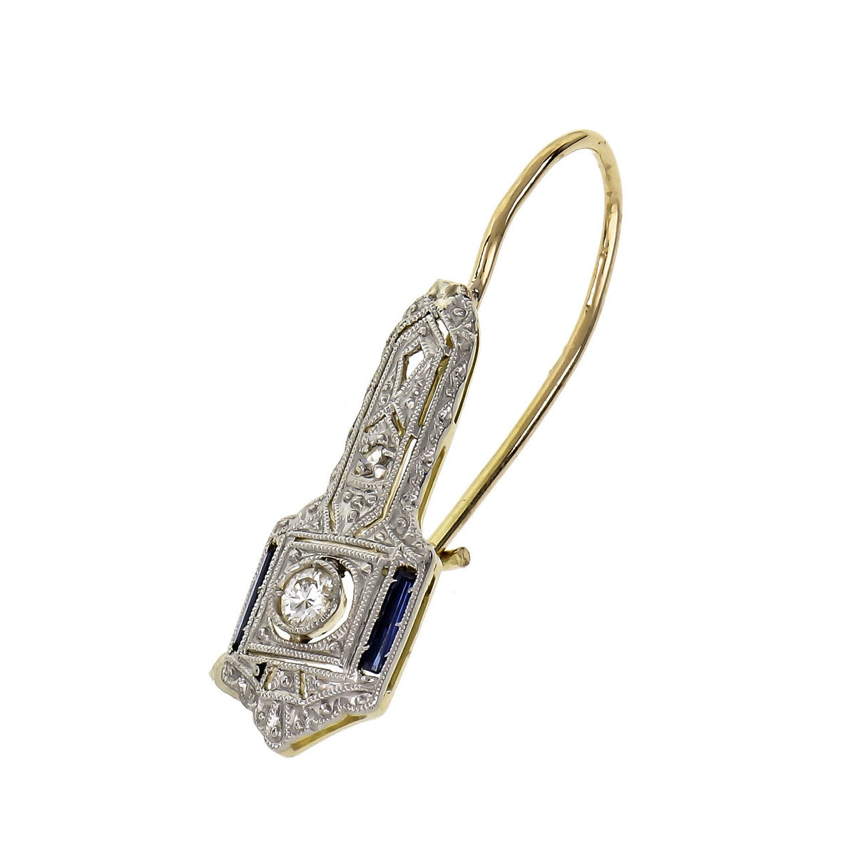 .21 Carat Diamond Sapphire Platinum Yellow Gold Drop Earrings – image 4
