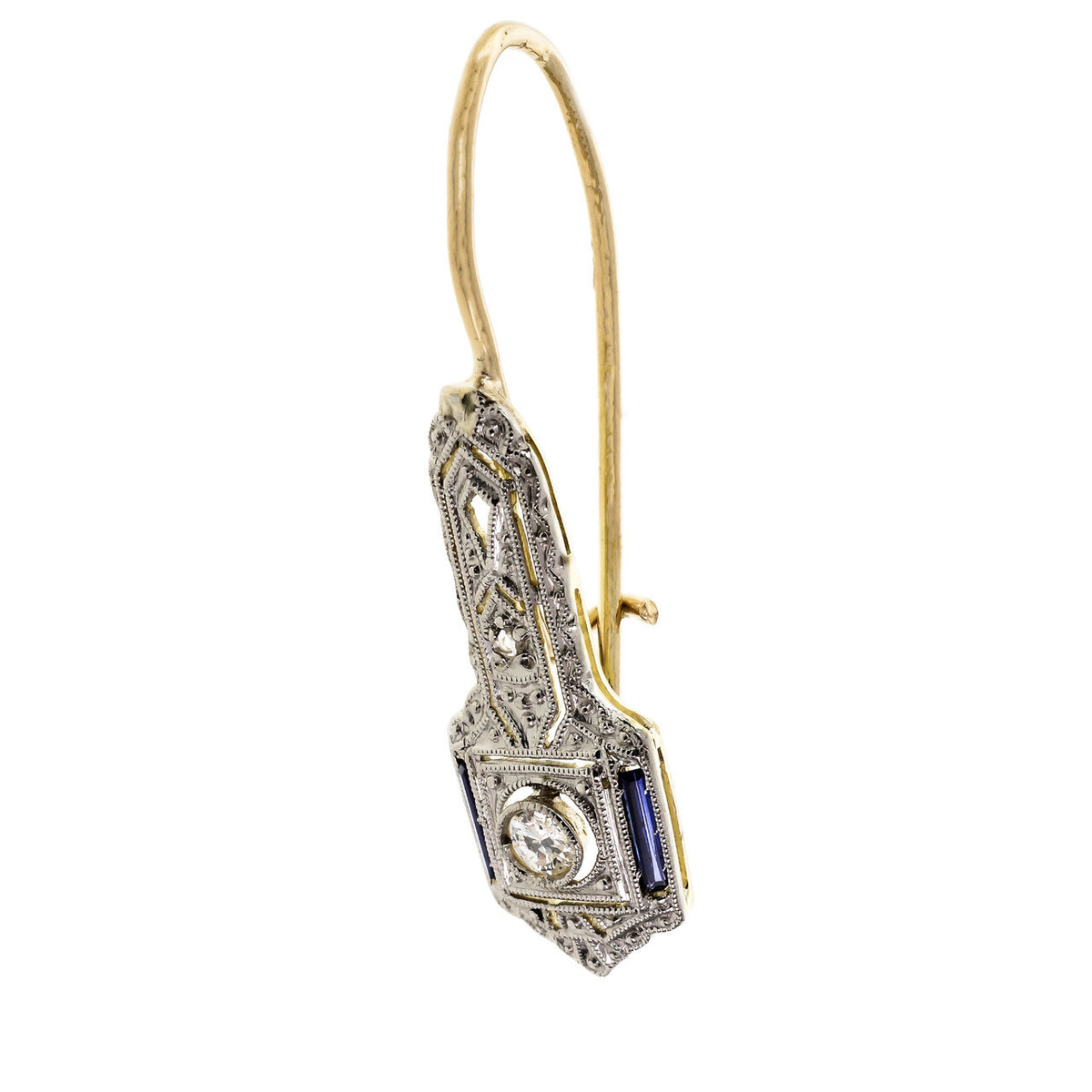 .21 Carat Diamond Sapphire Platinum Yellow Gold Drop Earrings – image 5