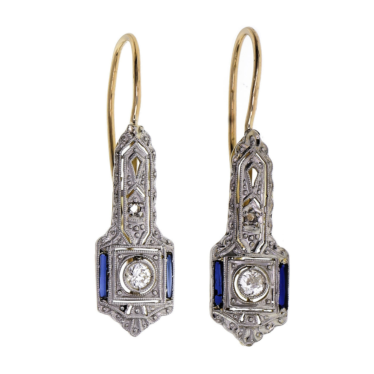 .21 Carat Diamond Sapphire Platinum Yellow Gold Drop Earrings