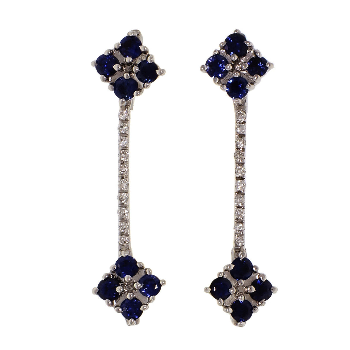 Sapphire Diamond Dangle Earrings 14k White Gold