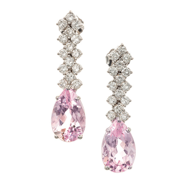 7.49 Carat Morganite Diamond White Gold Dangle Drop Earrings