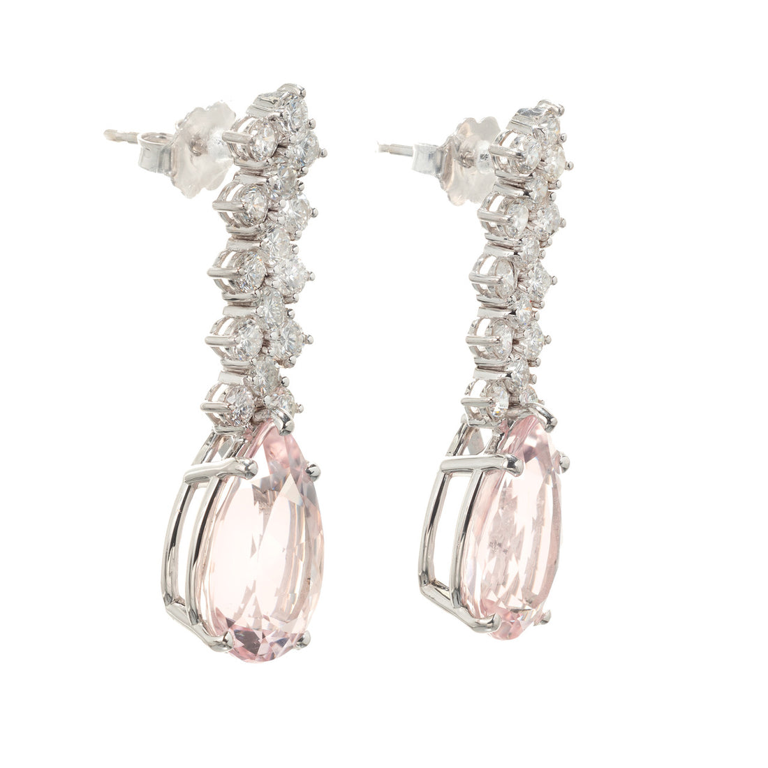7.49 Carat Morganite Diamond White Gold Dangle Drop Earrings – image 2