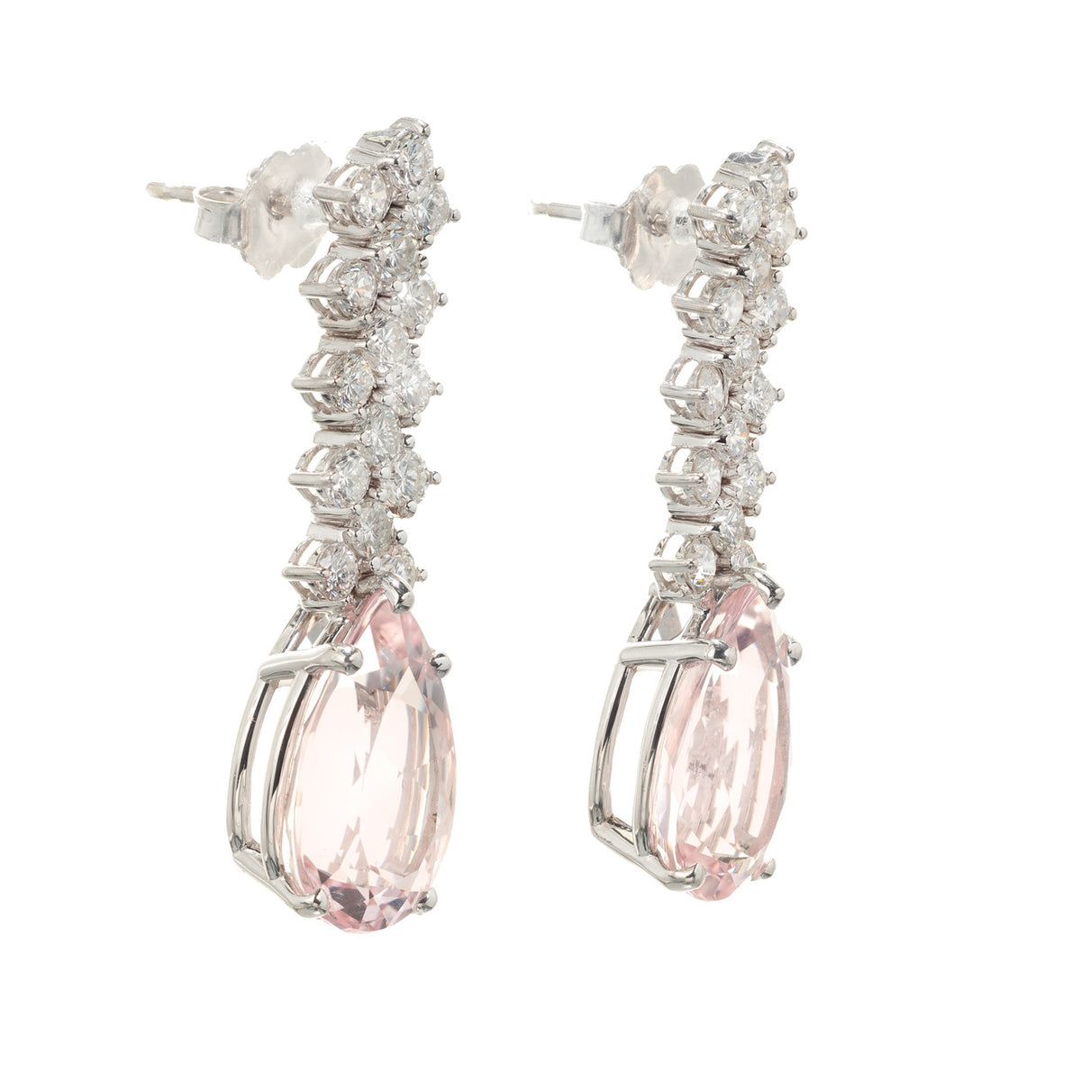 7.49 Carat Morganite Diamond White Gold Dangle Drop Earrings – image 2