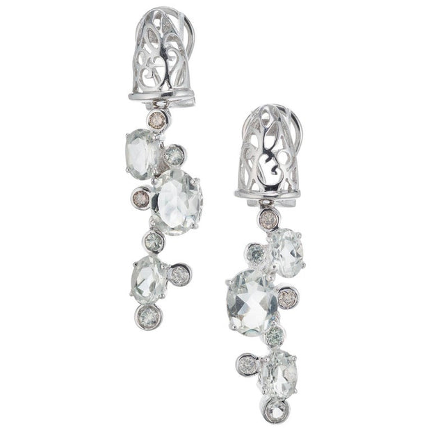 2.90 Carat Aquamarine Diamond White Gold Dangle Drop Earrings