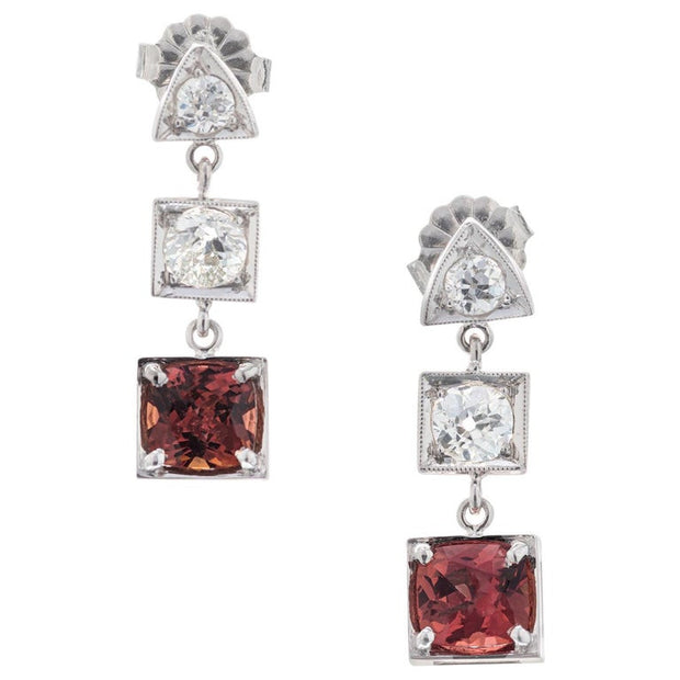 GIA Certified 1.53 Carat Orange Sapphire Diamond Platinum Dangle Earrings