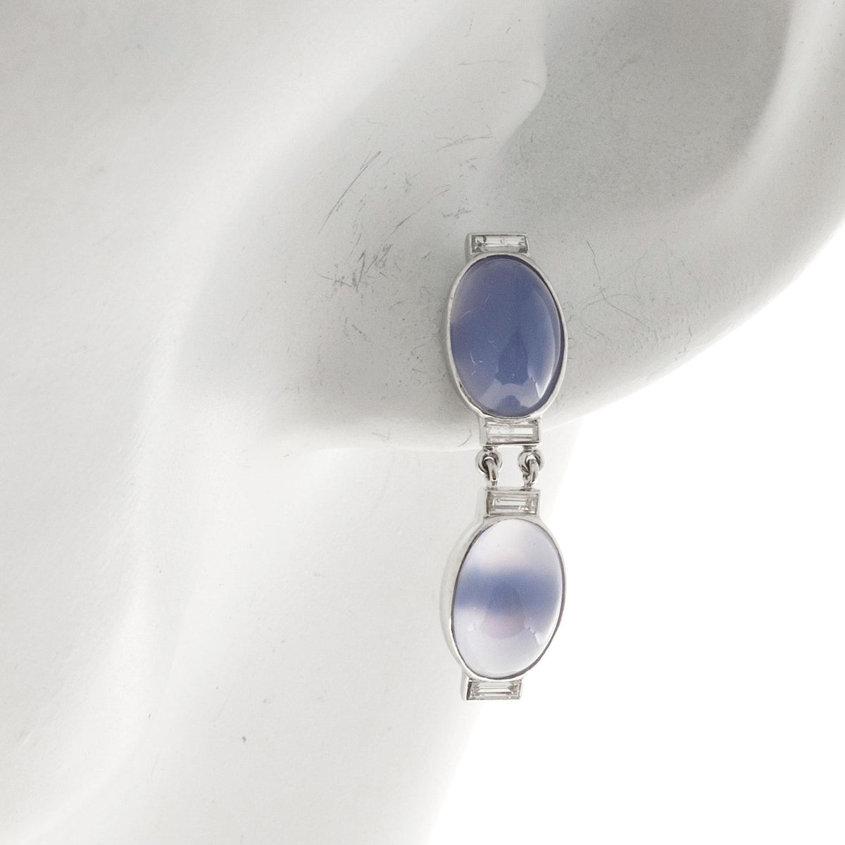 Vintage 8.00ct Blue Chalcedony Art Deco Platinum Diamond Hinged Dangle Earrings – image 3
