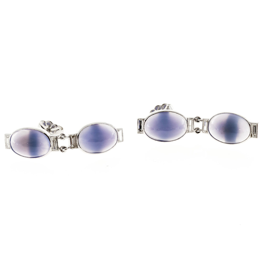 Vintage 8.00ct Blue Chalcedony Art Deco Platinum Diamond Hinged Dangle Earrings – image 4