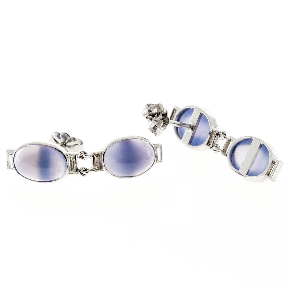 Vintage 8.00ct Blue Chalcedony Art Deco Platinum Diamond Hinged Dangle Earrings – image 5