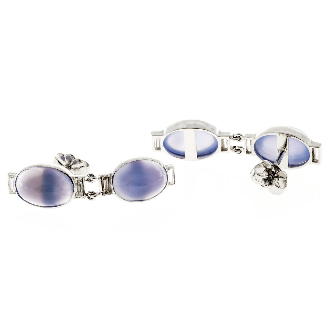 Vintage 8.00ct Blue Chalcedony Art Deco Platinum Diamond Hinged Dangle Earrings – image 2
