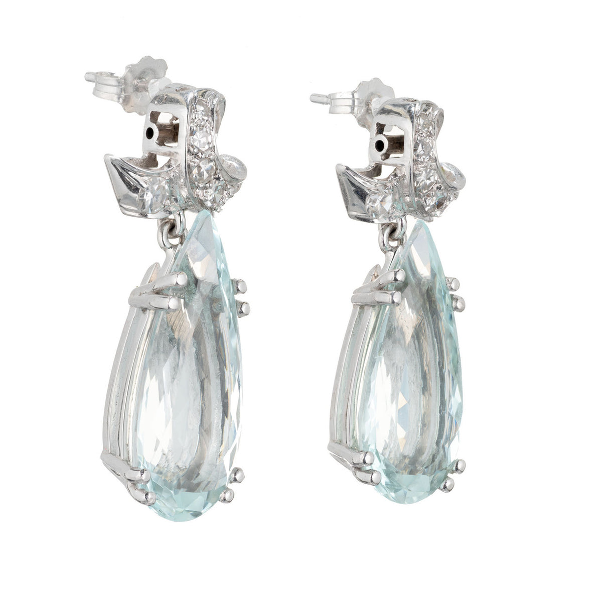 12.00 Carat Pear Shape Aqua Diamond Dangle Platinum Earrings – image 2