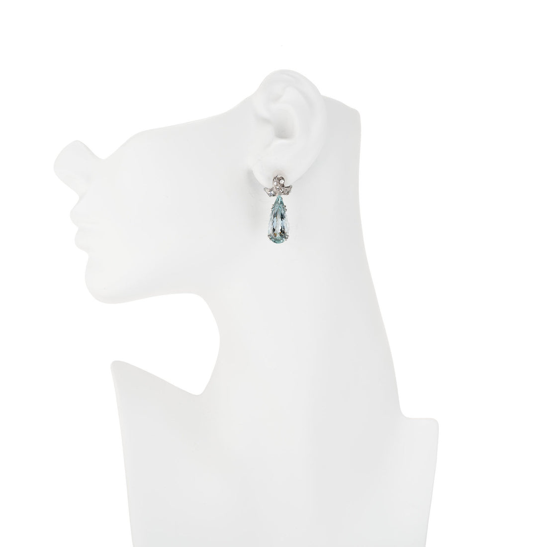 12.00 Carat Pear Shape Aqua Diamond Dangle Platinum Earrings – image 3