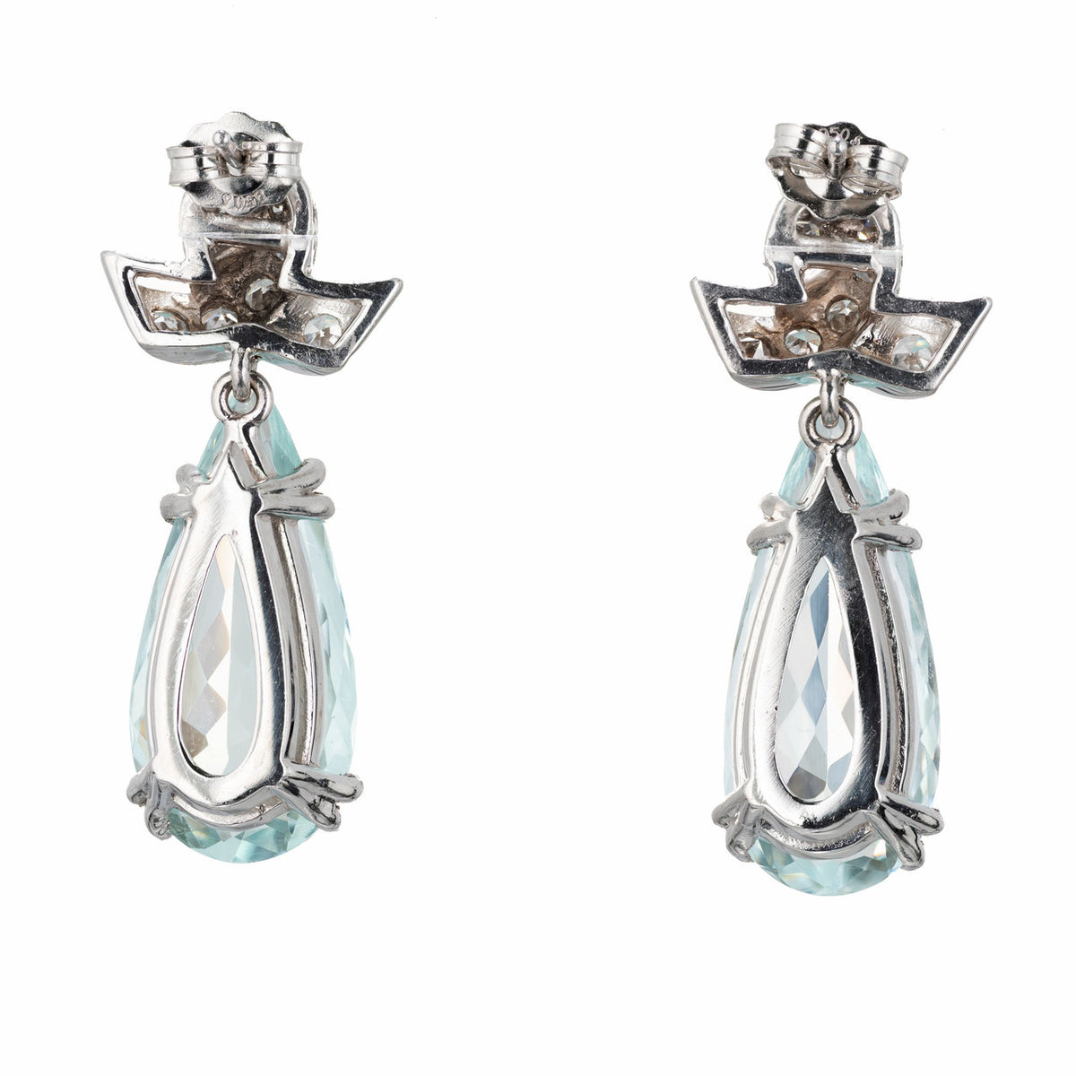 12.00 Carat Pear Shape Aqua Diamond Dangle Platinum Earrings – image 4
