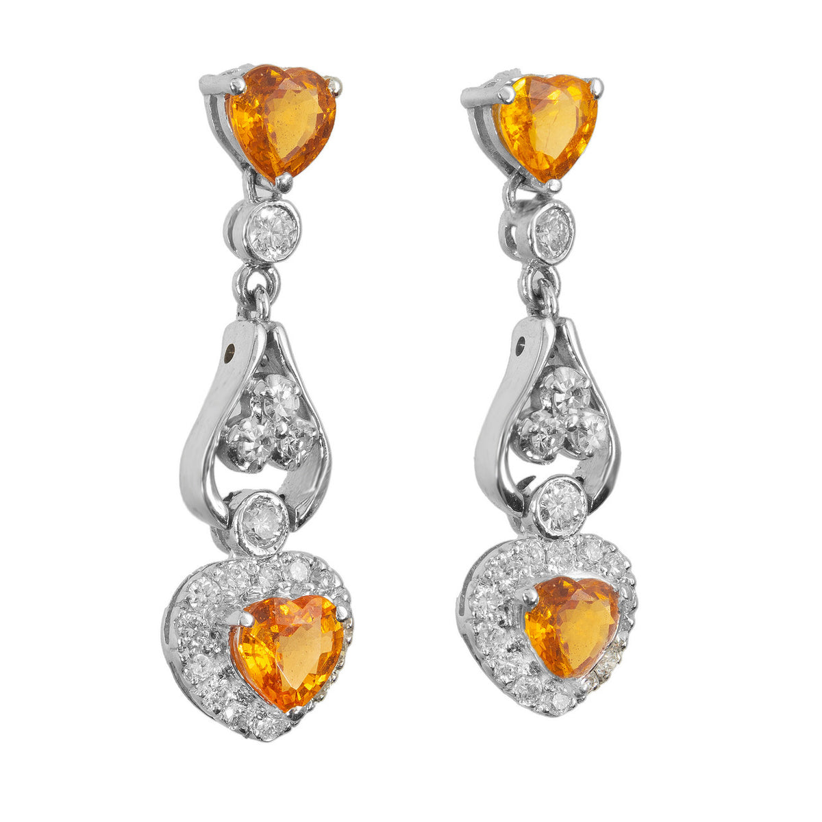 1.53 Carat Yellow Heart Shape Sapphire Diamond Gold Dangle Drop Earrings – image 2