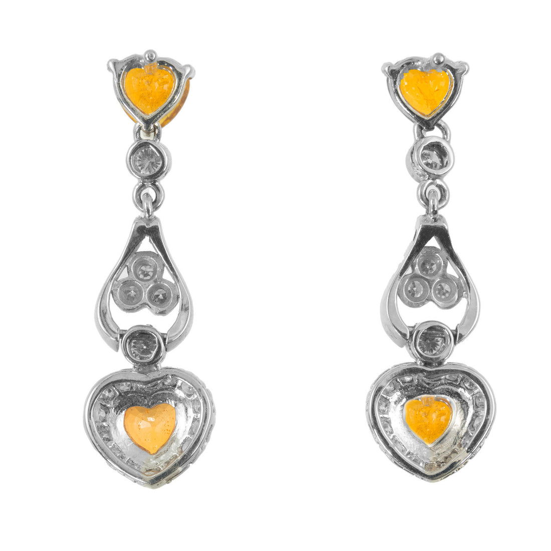 1.53 Carat Yellow Heart Shape Sapphire Diamond Gold Dangle Drop Earrings – image 3