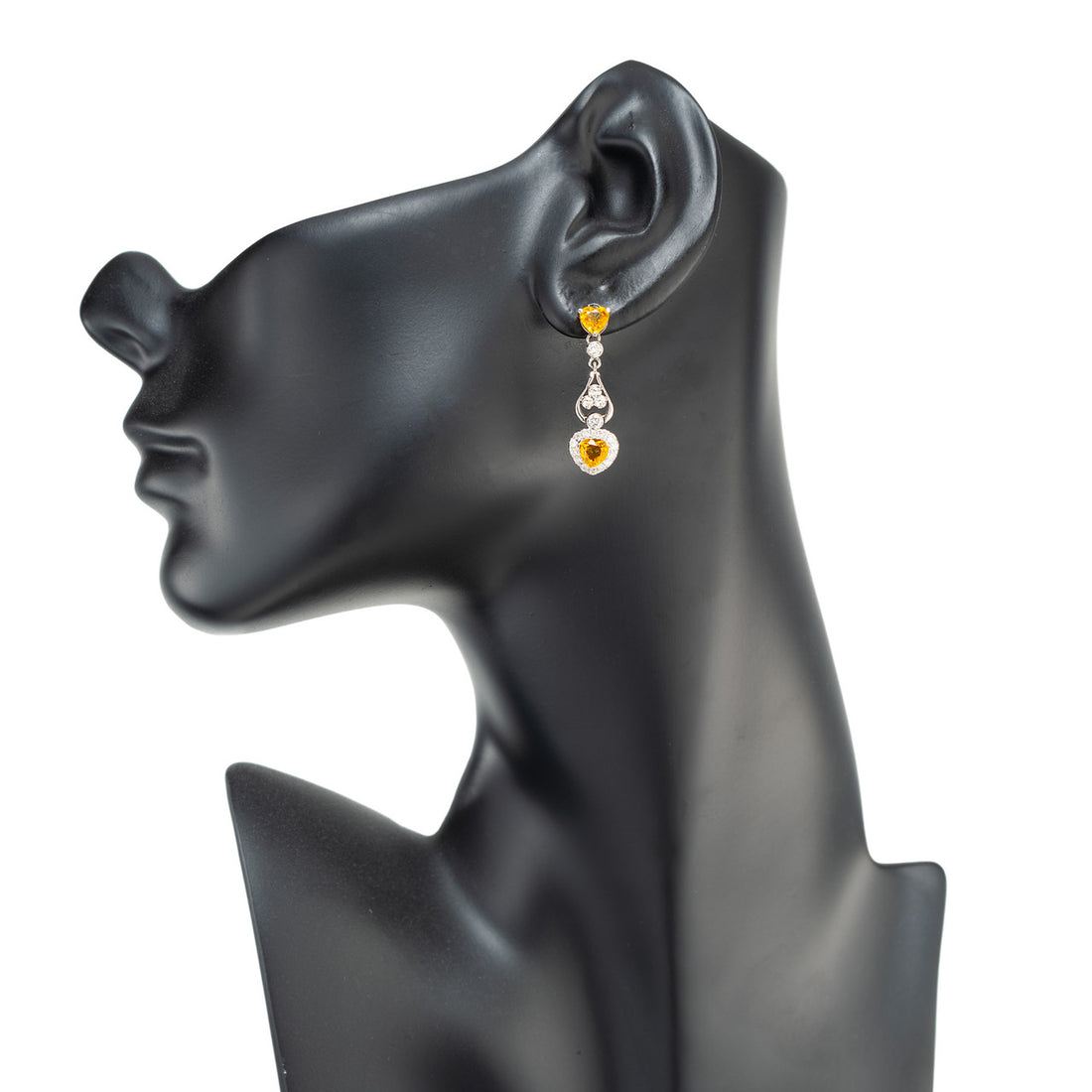 1.53 Carat Yellow Heart Shape Sapphire Diamond Gold Dangle Drop Earrings – image 5