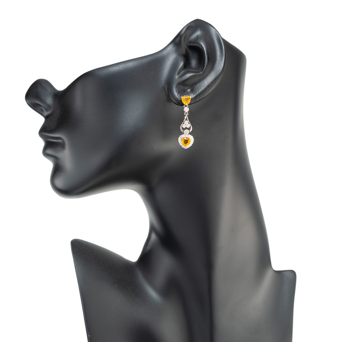 1.53 Carat Yellow Heart Shape Sapphire Diamond Gold Dangle Drop Earrings – image 5