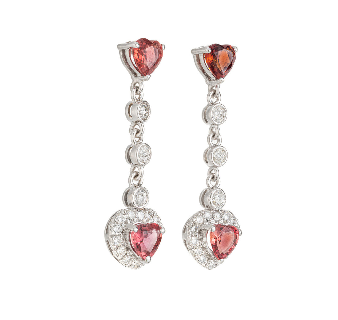 1.50 Carat Orange Heart Sapphire Diamond Gold Drop Dangle Earrings – image 2