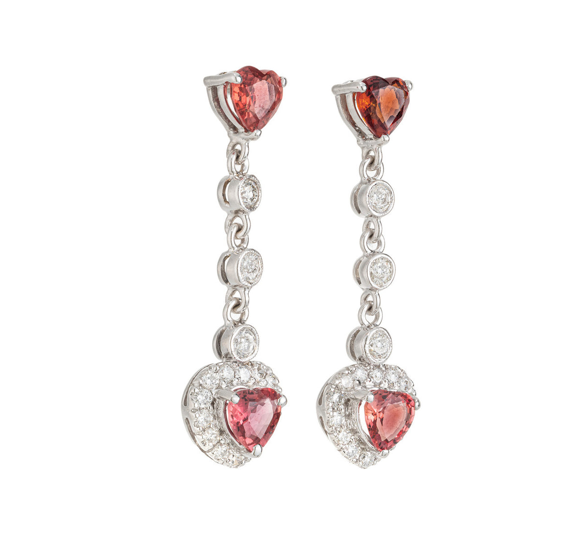 1.50 Carat Orange Heart Sapphire Diamond Gold Drop Dangle Earrings – image 2