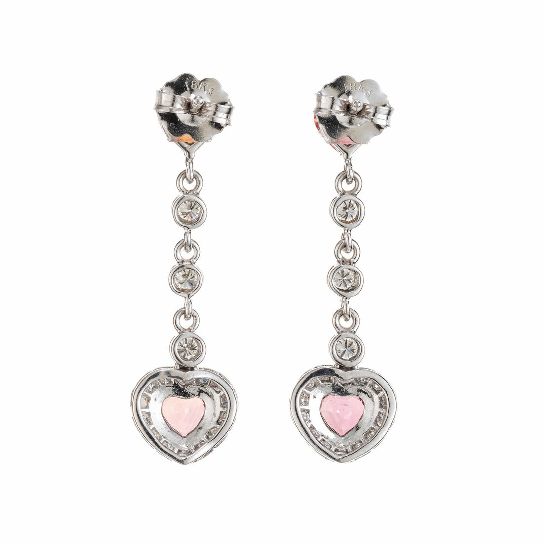1.50 Carat Orange Heart Sapphire Diamond Gold Drop Dangle Earrings – image 3