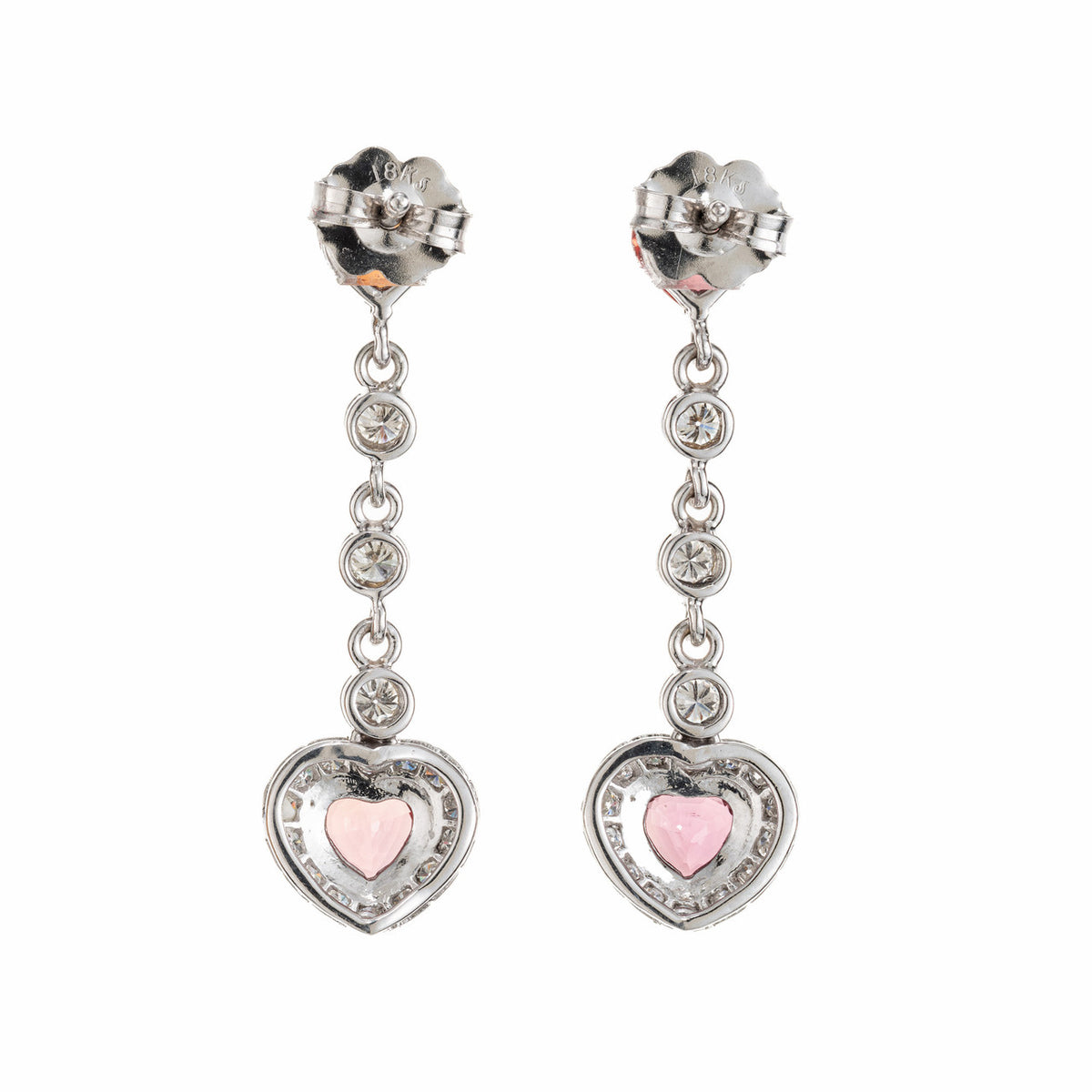 1.50 Carat Orange Heart Sapphire Diamond Gold Drop Dangle Earrings – image 3